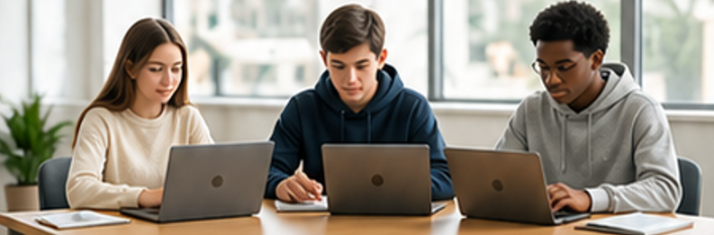 Students collaborating with textbooks